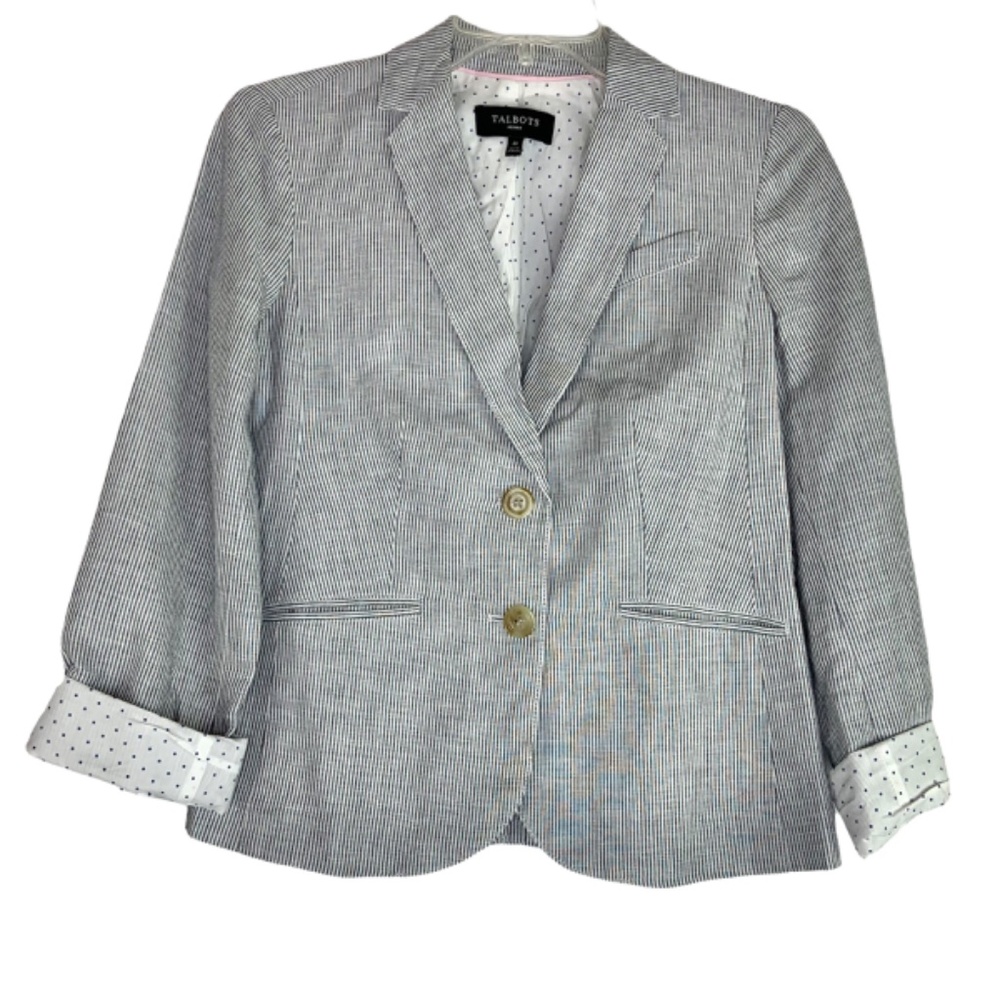Talbots Linen Blend Vertical Stripe 2 Button Blaz… - image 1